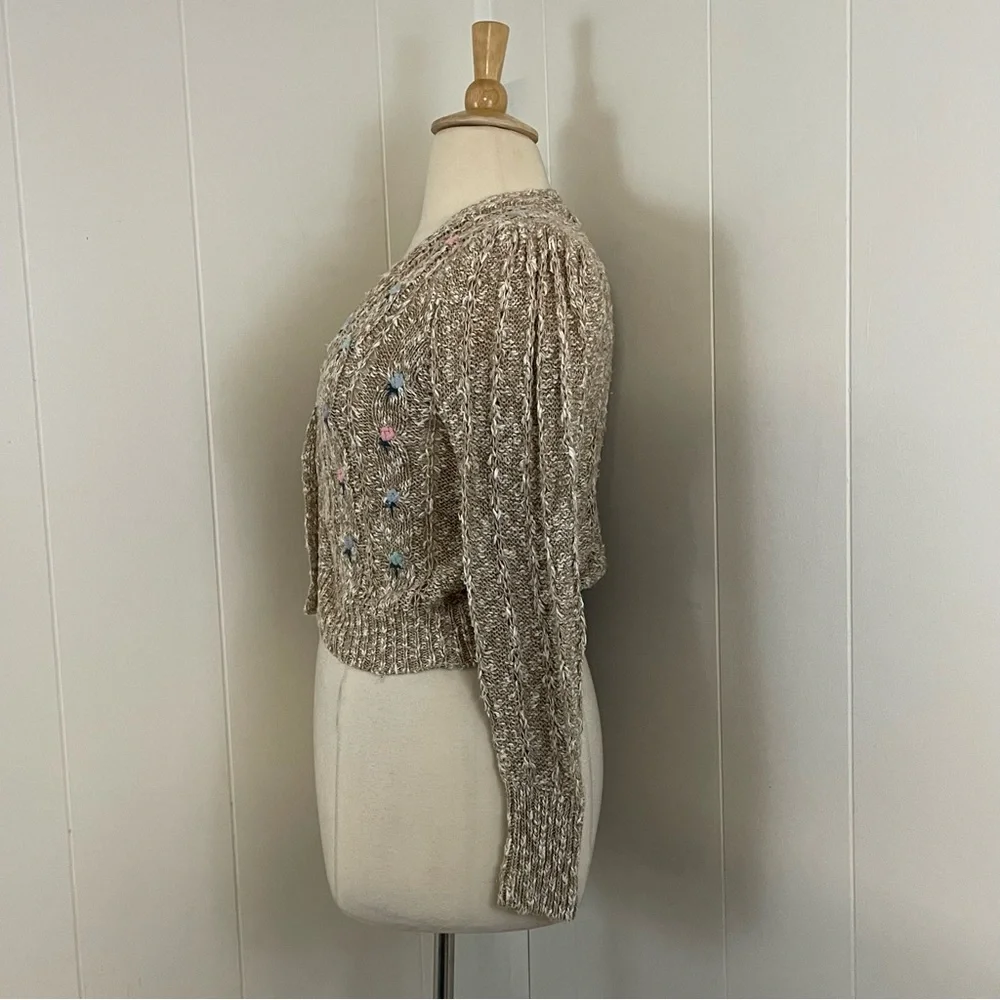 Vintage Knit Cardigan Sweater Women’s XL Floral V-Neck‎ Long Sleeve Linen Cotton - Picture 5 of 8